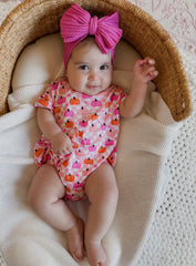 Bamboo Pink CheckerBoard Pumpkin Bubble Romper