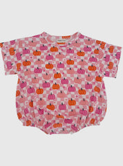 Bamboo Pink CheckerBoard Pumpkin Bubble Romper