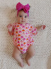 Bamboo Pink CheckerBoard Pumpkin Bubble Romper