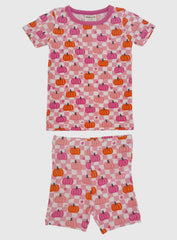 Bamboo Pink Checkerboard Pumpkin 2 Piece Set Short Sleeve