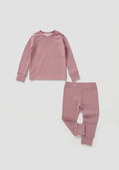 Little Girl Long Sleeve Top and Long pants Lounge Set in Berry