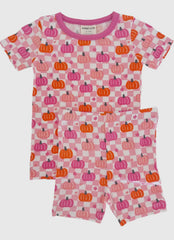Bamboo Pink Checkerboard Pumpkin 2 Piece Set Short Sleeve