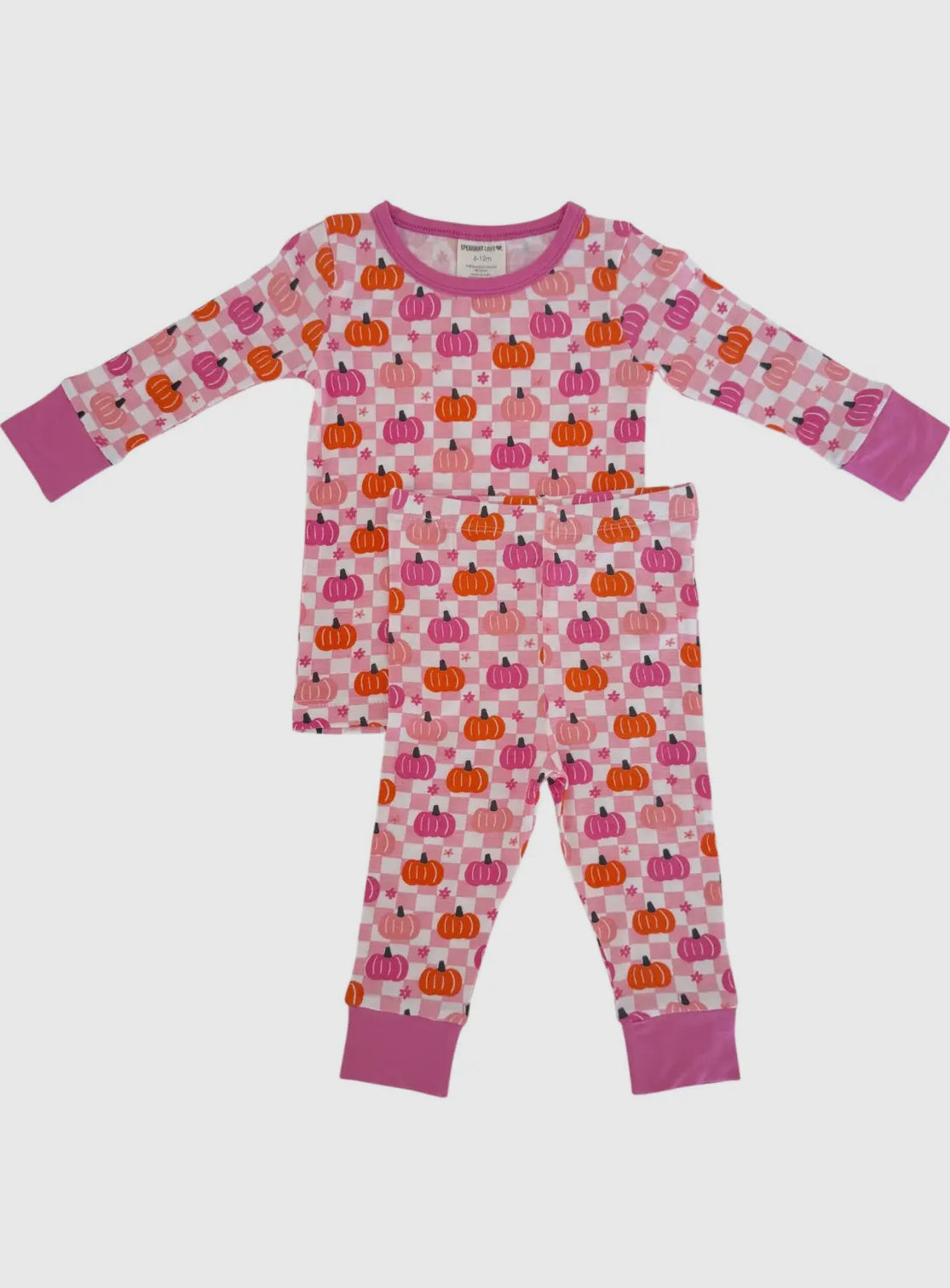 Bamboo Pink Checkerboard Pumpkin Long Sleeve 2 Piece Set
